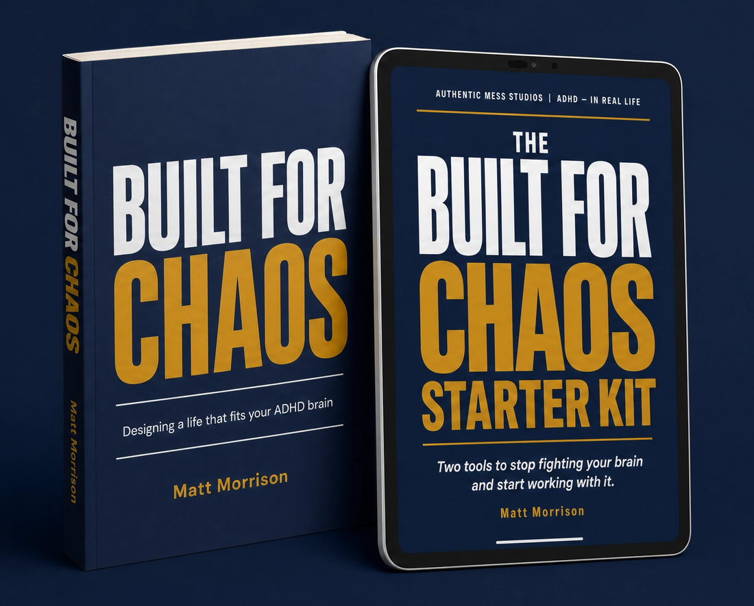 Built For Chaos paperback beside the Built For Chaos Starter Kit on a tablet